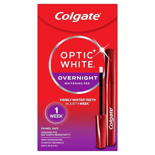 Colgate Optic White Overnight Teeth Whitening Pen, Hydrogen Peroxide Teeth Whitening Pen, Visibly Whiter Teeth in Just 1 Week When Used as Directed, 21 Whitening Treatments, 0.08 fl oz - Image 1