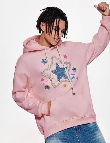 Vamtac Star Graphic Fleece Hoodie Vintage Denim Applique Embroidery Oversize Heavyweight Pullover 2025 Outfits thumbnail 3