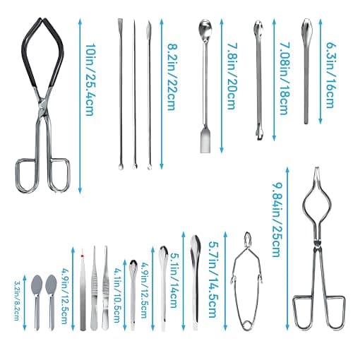 Scientific Lab Tools Pack for Basic Starter, Chemistry Set - Crucible Tongs Lab Spatula Scoop U-Shape Spoon Test Tube Clamps Stainless Steel Forceps Tweezers thumbnail 2