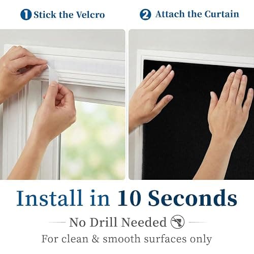 Sovtfides 100% Blackout Magic Tape Stick On Curtains Window Shades Pull Down Blackout Window Cover No Drillng Self Adhesive Curtains No Rod Small Windows, W35 x L60 inch, 1 Panel, Black thumbnail 3
