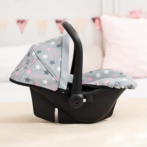 Bayer: Deluxe Car Seat - Grey, Pink, Stars - Accessory for Dolls Up to 18", Retractable Sunshade, Seat Belt, Hard Shel, Kids Toy, Age 3+ thumbnail 2