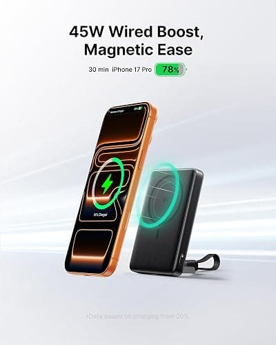 INIU for MagSafe Slimmest Portable Charger, Original Qi2 Certified Wireless Fast Charging, 10000mAh 45W Power Bank with USB C Cable, Flight-Safe Battery Pack for iPhone 17-12 Series, Black thumbnail 4