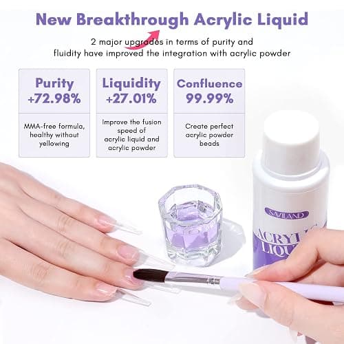 Saviland Acrylic Nail Kit - 3 Colors Acrylic Powder and Liquid Set with Acrylic Nail Brushes/Nail Drill/Top Gel/Non-Acid PH Bond/Nail Glue/Dappen Dish/Coffin Nails Tips Gel X Nail Kit for Salon DIY thumbnail 4