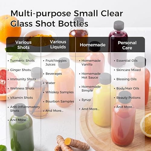 AOZITA 12 Pack, 2 oz Small Clear Glass Bottles w/Lid & 3 Funnels - 60ml Boston Shot Bottles for Health, Immunity, Potion, Wellness, Sample, Ginger, Juice - Mini Personal Care & Beauty Travel Bottle thumbnail 3