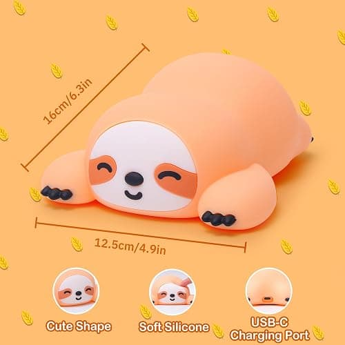 OkiyiD Sloth Night Light, Cute Sloth Gifts for Kids, Dimmable Silicone Animal Nursery Lamp,Adorable Rechargeable Squishy Night Light Touch Lamp for Girls Boys Room Decor thumbnail 2