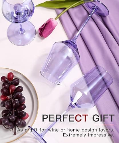 Purple Wine Glass - 15 oz Unique Italian Style Tall Stemmed for White& Red Wine glasses, Gifts, Modern Crystal Hand Blown Wine Glass，Colored Wine Glasses With Stem,Wedding,Christmas or Birthday Gift thumbnail 7