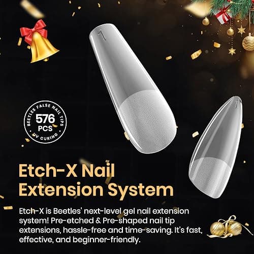 Beetles Medium Almond Nail Tips 576pcs 12 Sizes, Pre-Etched Soft Gel Nail Tips Half Matte Full Cover Press on False Nail Tips Clear Acrylic Nails Glue on Nails DIY Nail Extension Gift for Women thumbnail 8