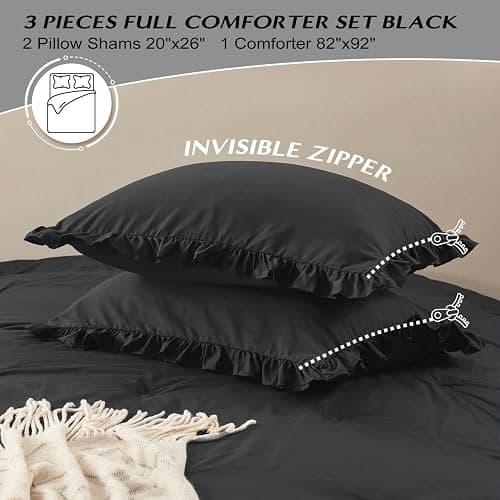 HARBOREST Full Comforter Set Black - Ruffle Bedding for All Seasons, 3 Pieces Shabby Chic Set (1 Comforter & 2 Pillow Shams) thumbnail 6