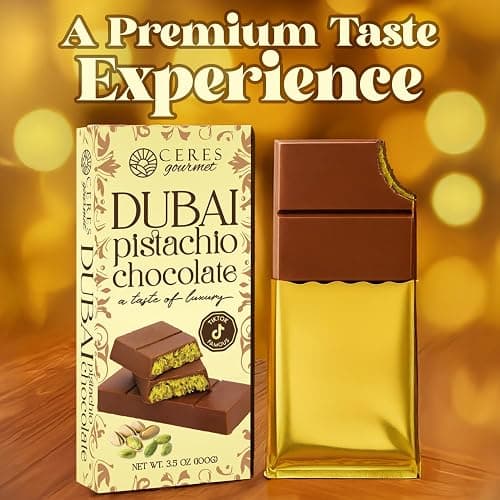 Ceres Gourmet Dubai Chocolate Bar Pistachio 3.5 Oz, Perfectly Portioned Packaging Dubai Chocolate with Knafeh Kataifi, Premium Kunafa Bars (3.5 Oz, Milk Chocolate) thumbnail 3
