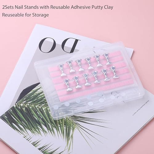 Etercycle Nail Stand Press On Nail Stand Nail Holder for Painting Nails Magnetic Nail Tips Practice Stands with 80Pcs Reusable Putty (Silver) thumbnail 5