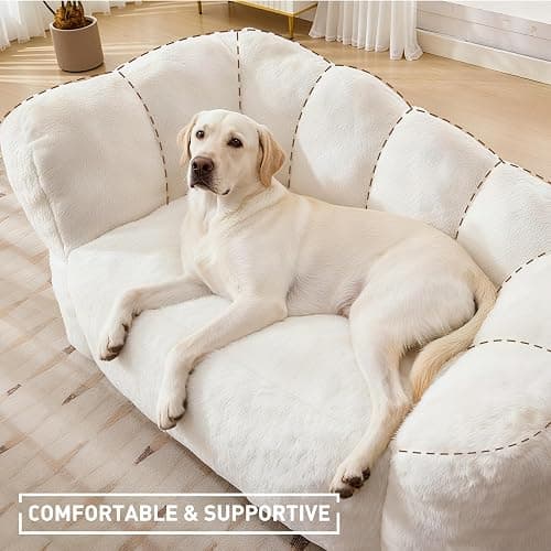 Belandi Dog Sofa Couch for Extra Large Medium Dogs, 51” Memory Foam Pets Sofa with Faux Fur Fabric Beige thumbnail 4