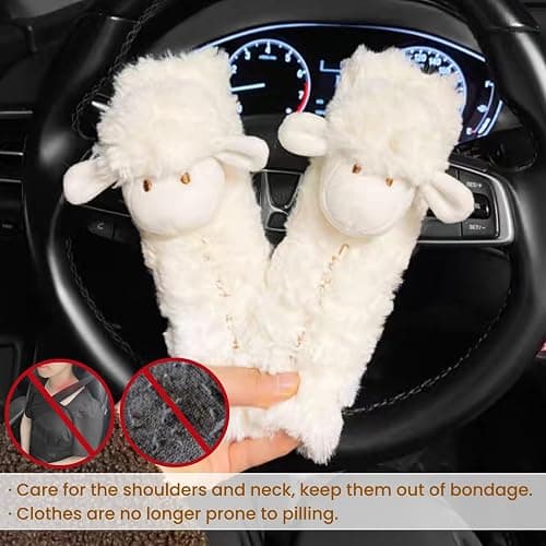 Zigihos 2 PCS Seat Belt Cover Pad, Cute Kawaii Animal Sheep Seatbelt Covers for Kids and Adults, Winter Plush Fluffy Soft Seat Belt Cover, Cartoon Seatbelt Cushion,Car Seat Strap Pads (G-Sheep) thumbnail 5