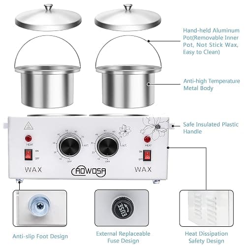 Professional Waxing Kit Wax Warmer Double Pot Wax Heater Machine for Hair Removal, Large Waxing Pot for Spa Salon Beauty Esthetician Home, with Adjustable Temperature Set, 50 Stick & 20 Collar(White) thumbnail 3