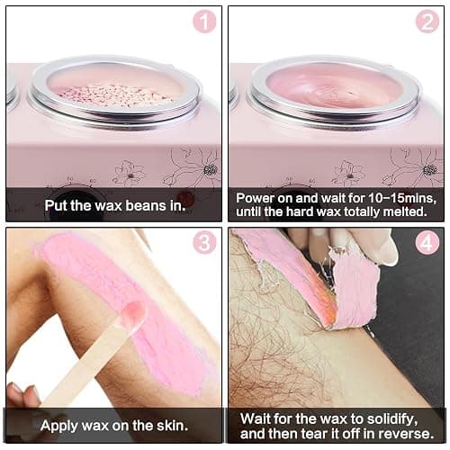 Portable Wax Warmer with Adjustable Temperature and 40 Wax Sticks - Painless Hair Removal for Women and Men (Pink-Double Pots) thumbnail 7