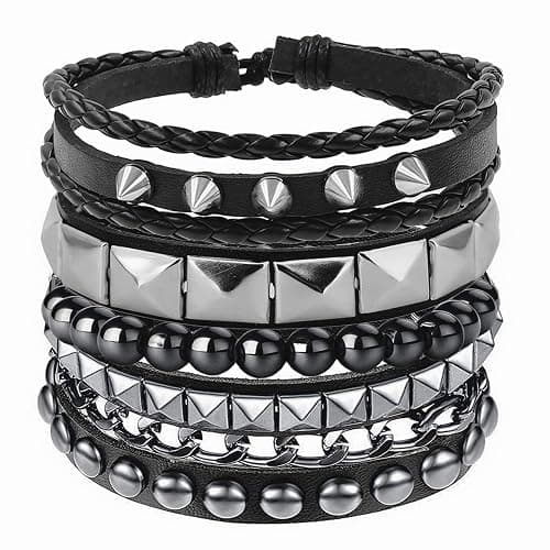 4 Pcs Leather Studded Bracelets for Women, Mens Spiked Punk Rock Grunge Cuff Wristbands Emo Accessories Set for 80s 90s Outfits thumbnail 8