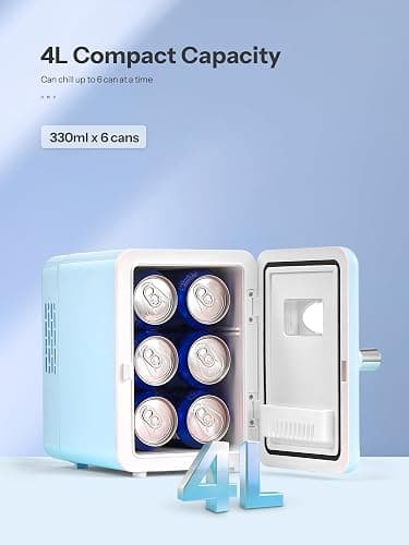 Reemix Mini Fridge, 4L/6 Cans Retro Portable Cooler For 120V Home & 12V DC Car Use, Skincare Fridge for Bedroom, Car, Office, Dorm (Aqua) thumbnail 3