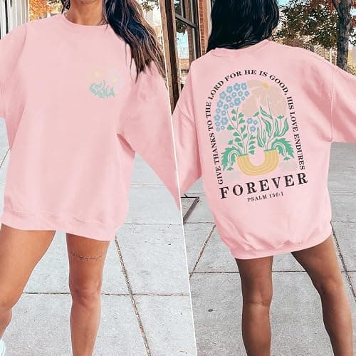 KEEVICI Women Christian Jesus Faith Sweatshirts Bible Verse Flower Floral Sweatshirt Religious God Graphic Oversized Hoodie thumbnail 2
