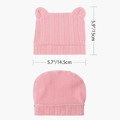 BQUBO Newborn Baby Hats Bear Ears and Mittens Sets Preemie Caps Baby Boy Girl Infant Hospital Beanie for 0-3 Months thumbnail 5