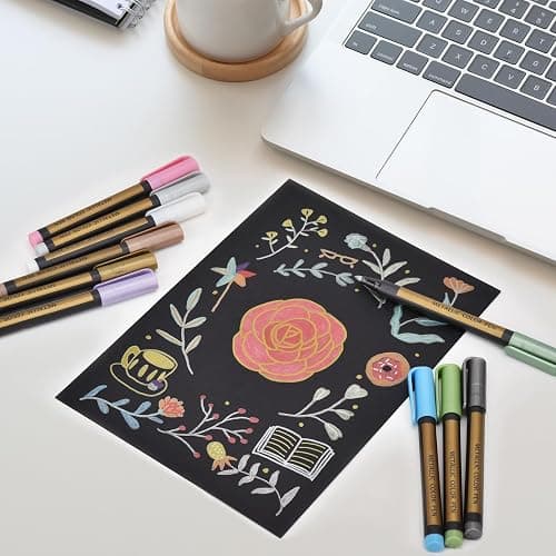 DealKits Lot de 10 marqueurs métalliques pour album photo, bricolage, scrapbooking, coloration, livre d'or de mariage, papier noir, pierre, verre, bois, Pâques, bricolage (2 mm) thumbnail 2