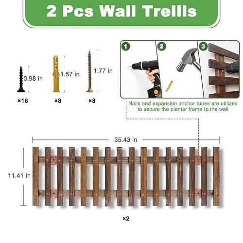 Mulctun 2 Pcs Wall Planters - 11.4"W x 35.43"H Wooden Wall Planters for Indoor Outdoor Plants,Hanging Wood Wall Trellis,Wall Mounted Plant Holder for Orchids,Succulent,Air Plants,Hanging Pots Display thumbnail 2