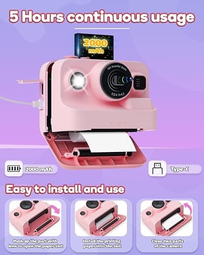 Dylanto Kids Camera Instant Print,1080P Kids Instant Cameras that Print Photos,Christmas Birthday Gifts for Girls Age 3-12,Portable Toy for 3 4 5 6 7 8 9 10 Year Old Girls Boys Pink thumbnail 7