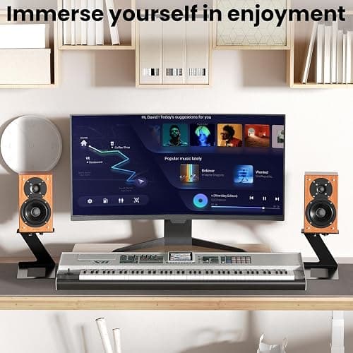 PUTORSEN Desktop Speaker Stands Pair, Speaker Riser for Most Small & Medium Bookshelf Speakers, Computer Speakers, and Studio Monitors, Cantilevered Speaker Stand with Vibration Absorption Pad, Black thumbnail 8