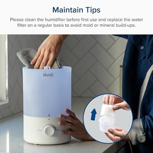 LEVOIT Dual 150 Humidifiers for Bedroom Large Room, 3L Cool Mist Top Fill Essential Oil Diffuser for Baby Nursery and Plants, 360° Nozzle, Quiet Rapid Ultrasonic Humidification for Home, Blue thumbnail 9