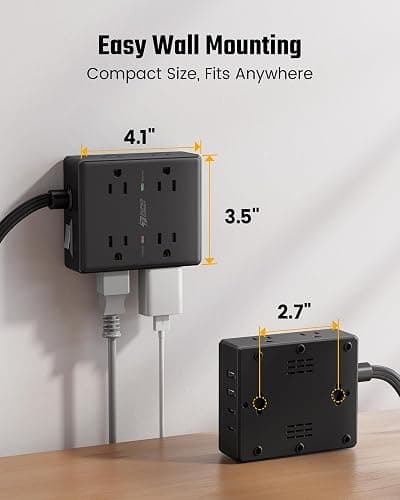 10Ft Extension Cord with Multiple Outlets, Flat Plug Power Strip Surge Protector with 10 Ft Long Cord, 8 Outlet 4 USB Ports (2 USB C), Multi Outlet Wall Plug for Office, College, Dorm Room Essentials thumbnail 7