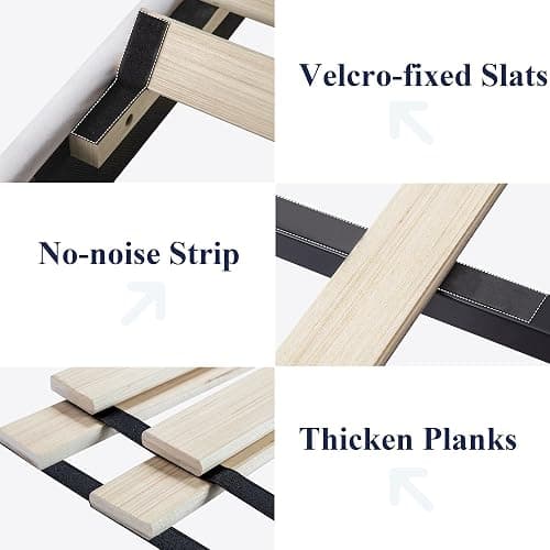Allewie Queen Bed Frame/Velvet Upholstered Bed Frame with Vertical Channel Tufted Headboard/Strong Wooden Slats/Platform Bed Frame/Mattress Foundation/Box Spring Optional/Easy Assembly/White thumbnail 7