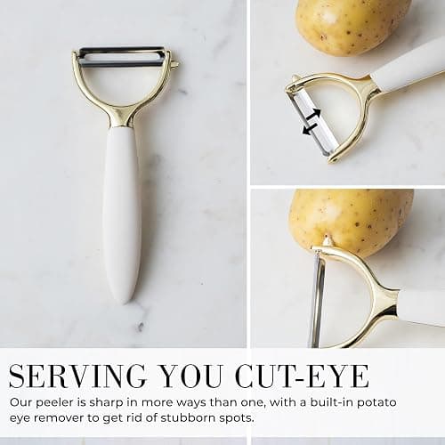 White & Gold Cooking Utensils Set - Luxe 8-Piece Kitchen Gadget Set Includes Can Opener, Tongs and Garlic Press - Stylish White and Gold Kitchen Accessories for Modern Kitchens, Ideal for Gifting - 8 Piece White & Gold thumbnail 9