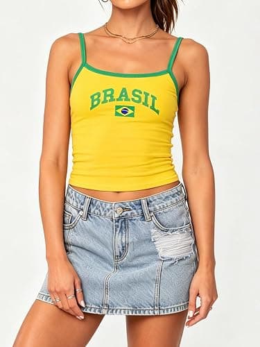 NUFIWI Women Graphic Tank Top Spaghetti Strap Embroidered Crop Tops Sleeveless Cute Baby Tee Y2k Jersey Camisole thumbnail 4