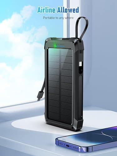Magnetic Solar Power Bank 20000mAh Wireless Portable Solar Charger 22.5W USB C PD QC 3.0 Fast Charging 5 Output 3 Input Camping External Battery Pack,with 2 LED Flashlight for Outdoor (Black) thumbnail 7