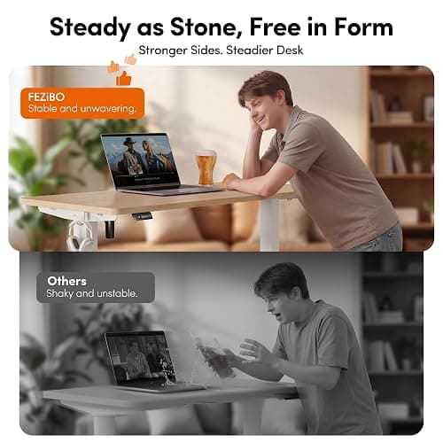 FEZIBO Standing Desk, 48 × 24 Inches Electric Height Adjustable, Sit and Stand Up, Computer Office Desk with Splice Board, White Frame/Maple TOP thumbnail 6