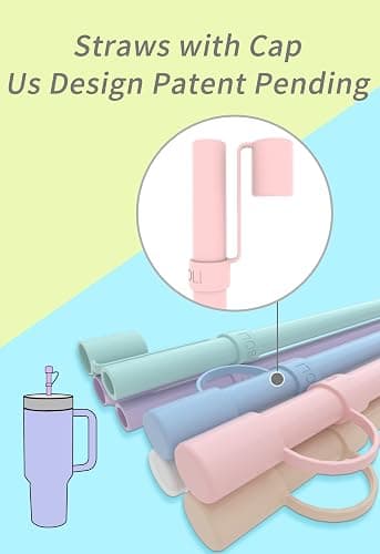 Reusable Replacement 12 inch Long Silicone Straw With Cover, Stocking Stuffers Gifts for Women Men Teens Girls Boys, Compatible with Stanley Tumbler Cup Accessorie 40 oz 30 oz (6 Pack) thumbnail 4