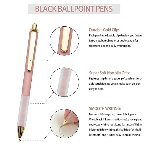 Linbsunne Ballpoint Pens Black Medium Point 1mm Pen with Super Soft Grip Ball Point Pen for Men Women Retractable Pens thumbnail 2