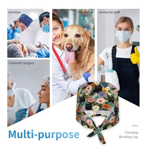 Working Cap Scrub Cap with Sweatband Adjustable Unisex Men Women Tie Back Hat Nurse Surgical Caps thumbnail 8