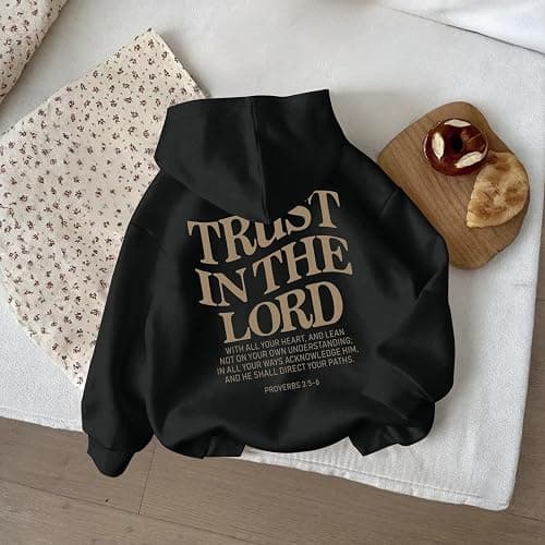 Kelxjia Trust In The Lord Graphic Hoodie For Girls Christian Jesus Hoodie Kids Faith Hooded Sweatshirt Preppy Pullover Tops thumbnail 2