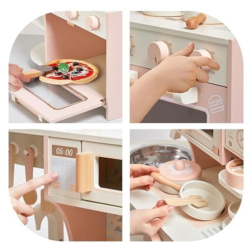 Cucina giocattolo per bambini, giocattoli in legno per bambini, set da gioco con caffettiera, accessori da cucina, regalo per ragazze e ragazzi dai 3 ai 6 anni thumbnail 5