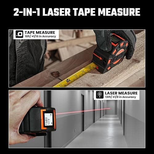 MILESEEY 2-in-1 Laser Measuring Tape, 16Ft Tape Measure & 131Ft Rechargeable Laser Measurement Tool with Backlit Display, Auto-Lock Tape with Magnetic Hook, M/Ft/in/Ft+in, 20 Groups Historical Memory thumbnail 2
