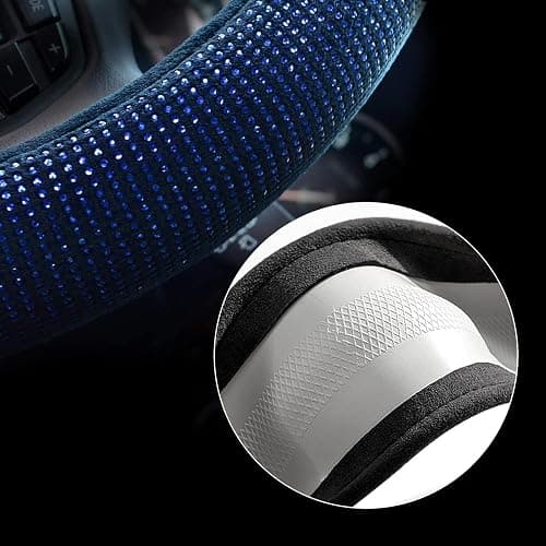 Valleycomfy Steering Wheel Cover for Women Men Bling Bling Crystal Diamond Sparkling Car SUV Wheel Protector Universal Fit 15 Inch (Black with Blue Diamond,Standard Size(14" 1/2-15" 1/4)) thumbnail 4