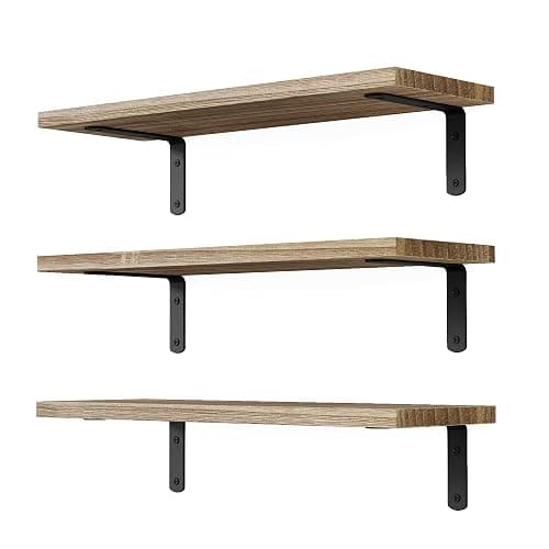 DOLLFIO Floating Shelves, 3 Sets Wall Shelves, Wooden Floating Shelves for Wall DΓ©cor, Wall Mounted Floating Bathroom Shelf for Storage, Floating Book Shelf for Bedroom, Living Room β Rustic Brown - Image 1