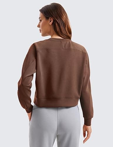 CRZ YOGA Womens SoftAura Crewneck Sweatshirt Long Sleeve Workout Casual Pullover Basic Fall Tops - Large - Coffee Brown thumbnail 2