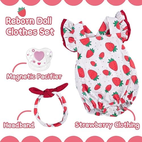 JIZHI Reborn Baby Doll Clothes for 17- 22 Inch Baby Doll Strawberry Clothes Outfits with Pacifier Newborn Girl thumbnail 4