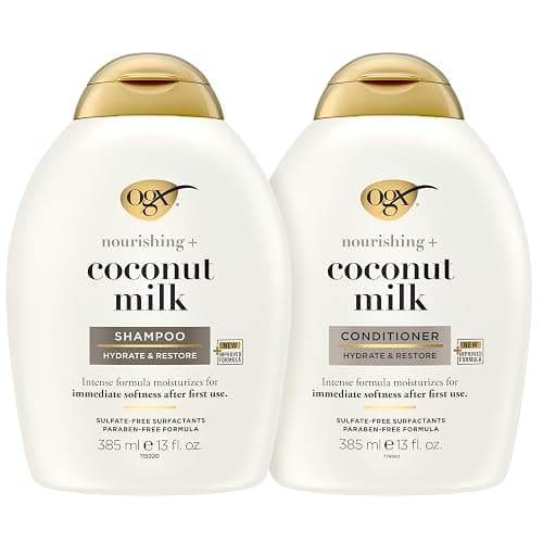 OGX Nourishing + Coconut Milk Sulfate Free Shampoo and Conditioner Set, Hydrates & Softens Hair, Lipi Pro Shield Technology, Creamy Coconut Milk White Peach & Shea Butter Scent, 2 Items, 2 x 13 fl oz thumbnail 2
