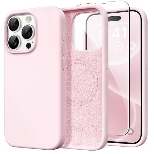 GONEZ Magnetic for iPhone 15 Pro Max Case, [Compatible with MagSafe] Anti-Scratch Microfiber Lining & Screen Protector, Shockproof Slim Phone Silicone Cover 6.7 inch, Chalk Pink - Image 1