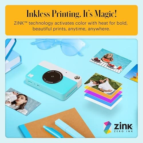 KODAK Printomatic Full-Color Instant Print Digital Camera - Colorful Photos On Zink 2x3" Sticky-Back Photo Paper - 5MP, Portable, Creative Fun Gift for Birthday, Christmas, Holiday - Blue - Blue - Camera thumbnail 4