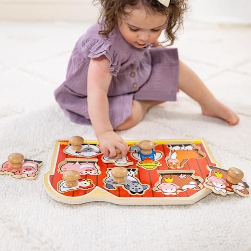 Melissa & Doug Farm Animals Jumbo Knob Puzzle, Wooden Peg Puzzle for Toddlers, Educational Toy for Shape Recognition and Fine Motor Skills, Ages 1+ thumbnail 2