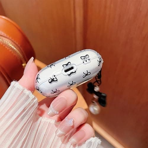 MINSCOSE Compatible with AirPods Pro 2 Clear Case,Cute Bow Pattern Pretty Ribbon Aesthetic Design with Bow Pearl Keychain,Soft TPU Protective Shockproof Case for Women Girl for AirPods Pro 2-Black thumbnail 9