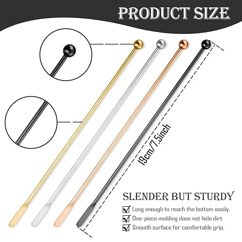 Huakaile 4Pcs Stainless Steel Stirrers Stir Cocktail Drink Swizzle Stick, 7.5'' Beverage Stirrers Metal with Small Rectangular Paddles, Reusable Stir Sticks for Coffee Bar Chocolate Milk(Black) thumbnail 3
