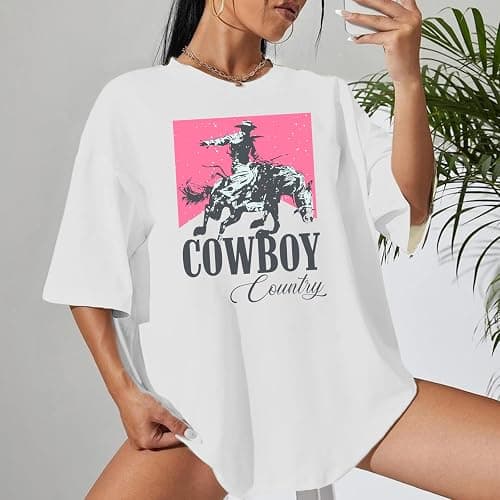 Oversized Western Graphic Shirt Women: Cowboys Country Shirt Casual Rodeo Howdy Cowgirl Tee Top thumbnail 5